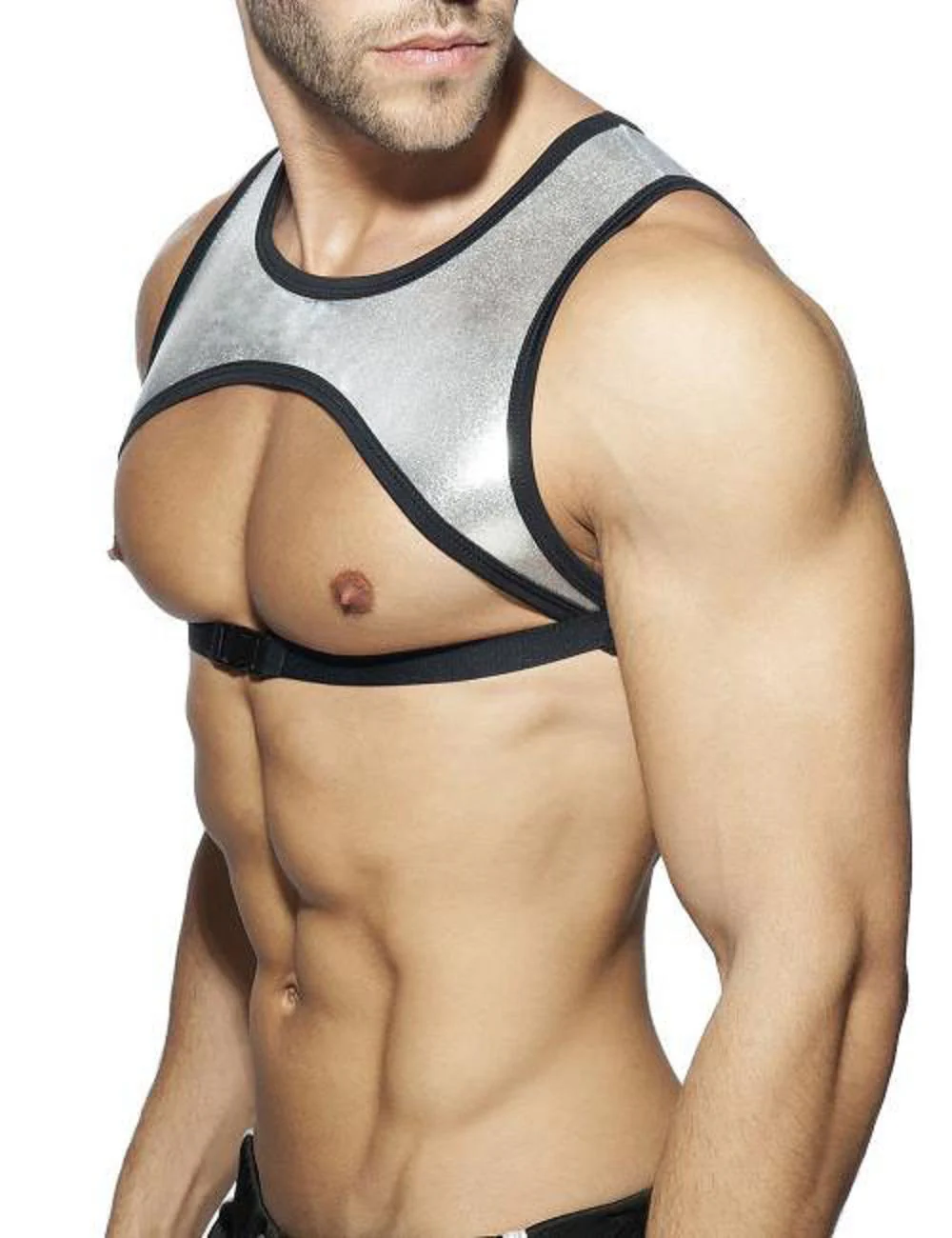 Men's JOCKMAIL JM998 - Open Front Full Back Shiny Gold/Silver Harness - Image 5