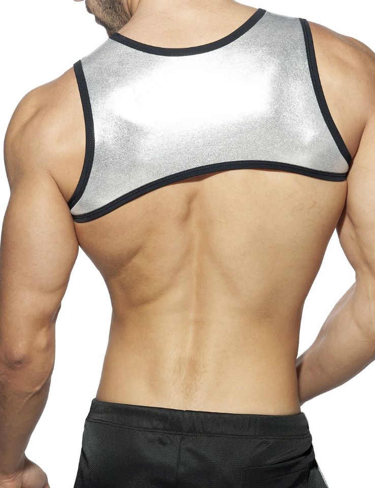 Men's JOCKMAIL JM998 - Open Front Full Back Shiny Gold/Silver Harness - Image 6